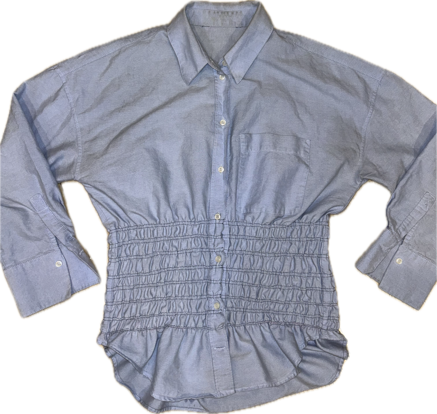 BLUE BUTTON UP BLOSSOM TOP